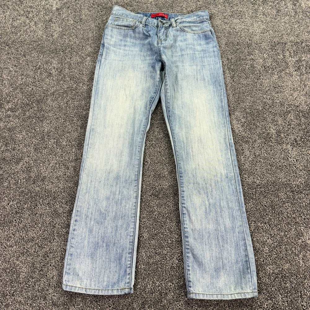 Guess Jeans Mens 29x30 Blue Slim Straight Light Wash Denim Pockets Logo Casual